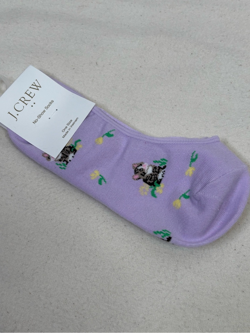 NWT J. Crew Factory Women’s No Show Socks Purple Lavender Cats Kitties Flowers